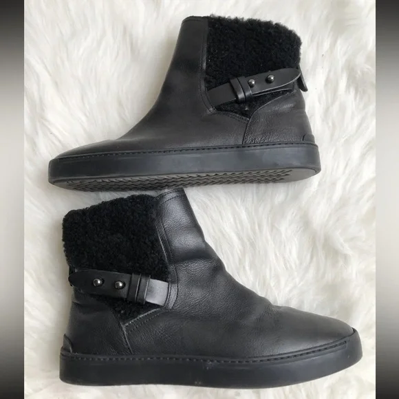 Rag & Bone Farling Black Leather Shearling Booties - Picture 4 of 9